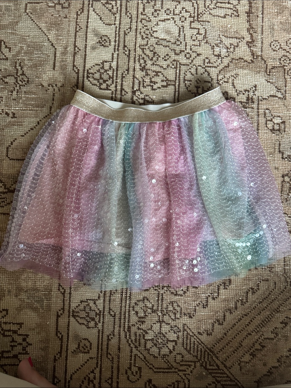 Girls' Pastel Sequin Tulle Skirt with Gold Waistband, Size 4
